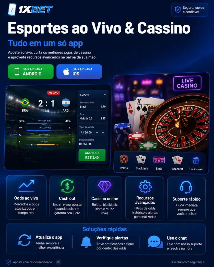 Esportes ao vivo & cassino online no 1xBet App